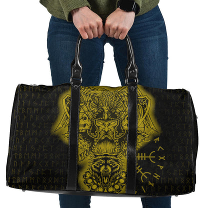 Bag Odin And Raven Wolf Gold Viking Travel Bag