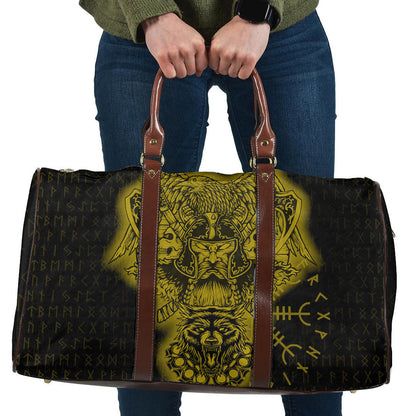 Bag Odin And Raven Wolf Gold Viking Travel Bag