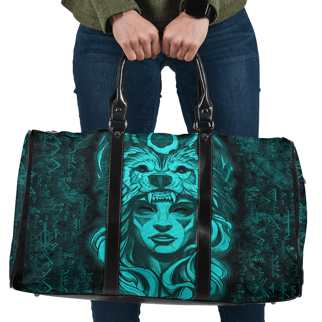 Bag Valkyries And Wolf Moon Turquoise Viking Travel Bag