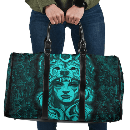 Bag Valkyries And Wolf Moon Turquoise Viking Travel Bag