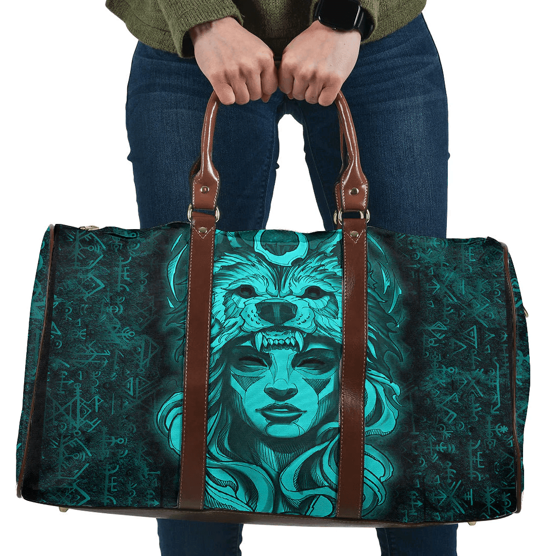 Bag Valkyries And Wolf Moon Turquoise Viking Travel Bag