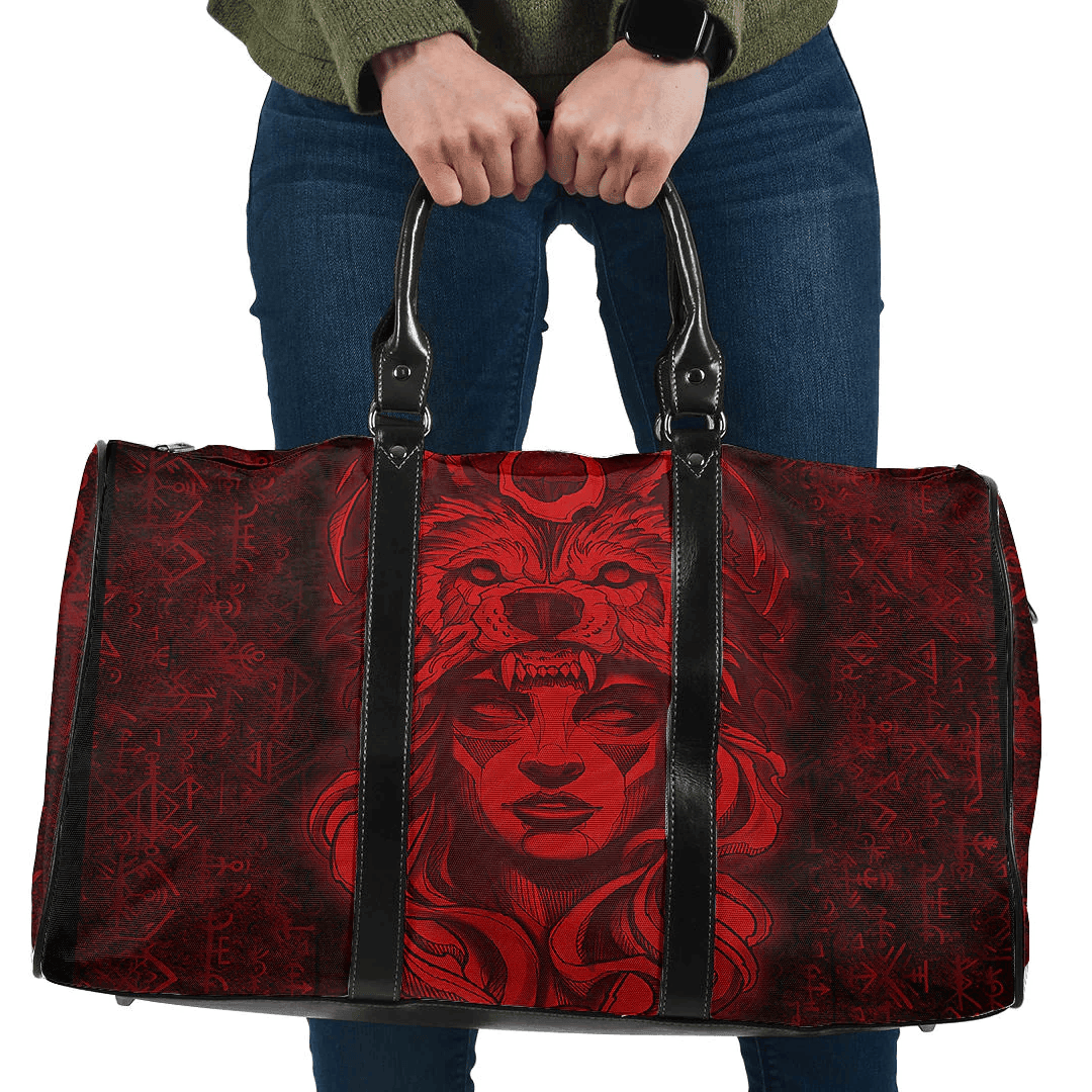 Bag Valkyries And Wolf Moon Red Viking Travel Bag
