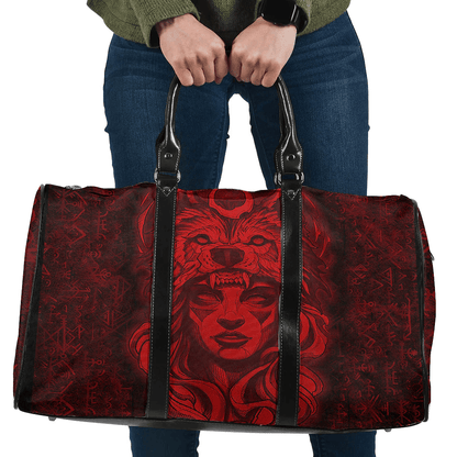 Bag Valkyries And Wolf Moon Red Viking Travel Bag