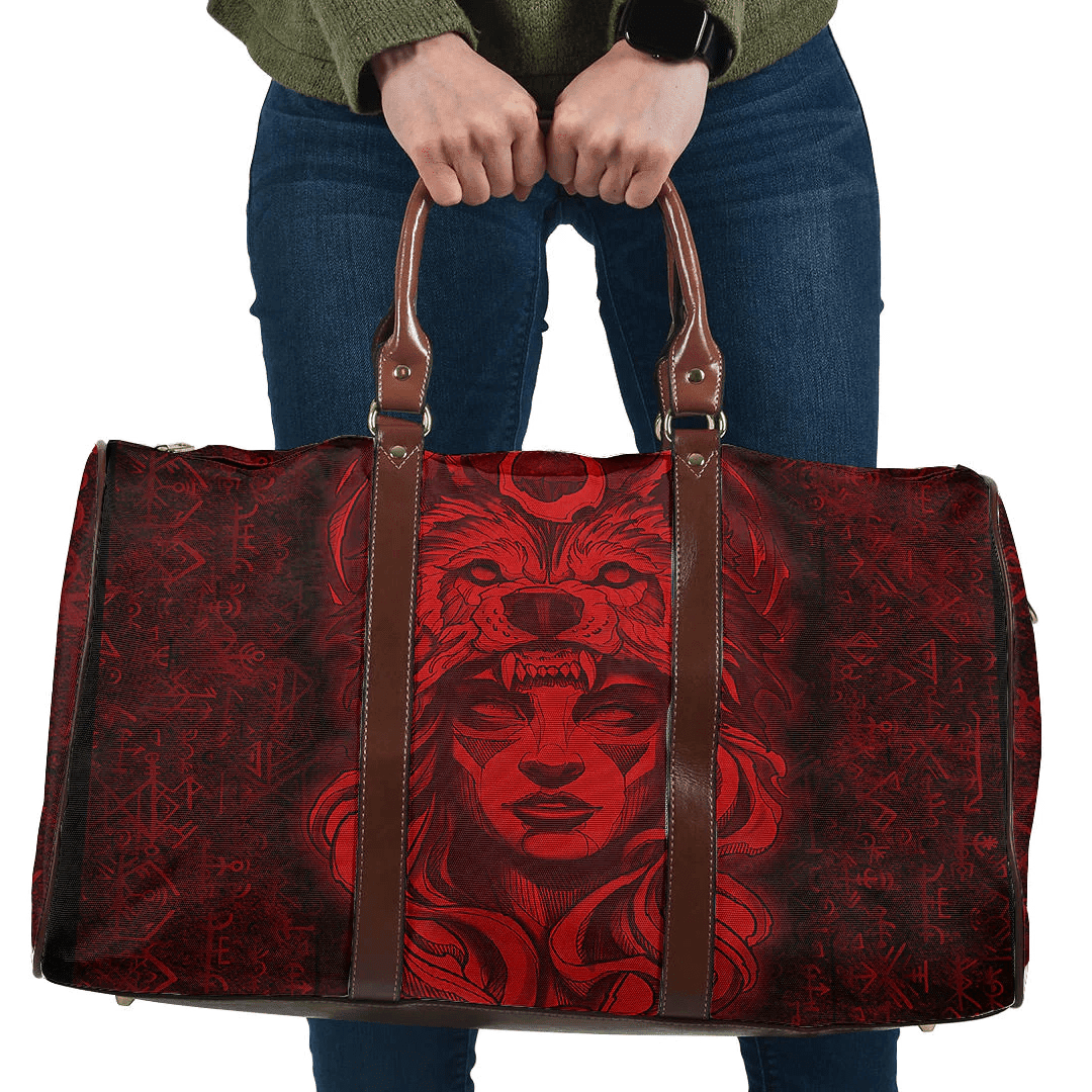 Bag Valkyries And Wolf Moon Red Viking Travel Bag