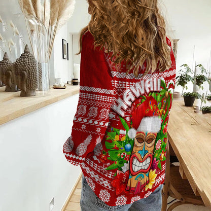 Hawaii Christmas Women Casual Shirt Mele Kalikimaka Tiki