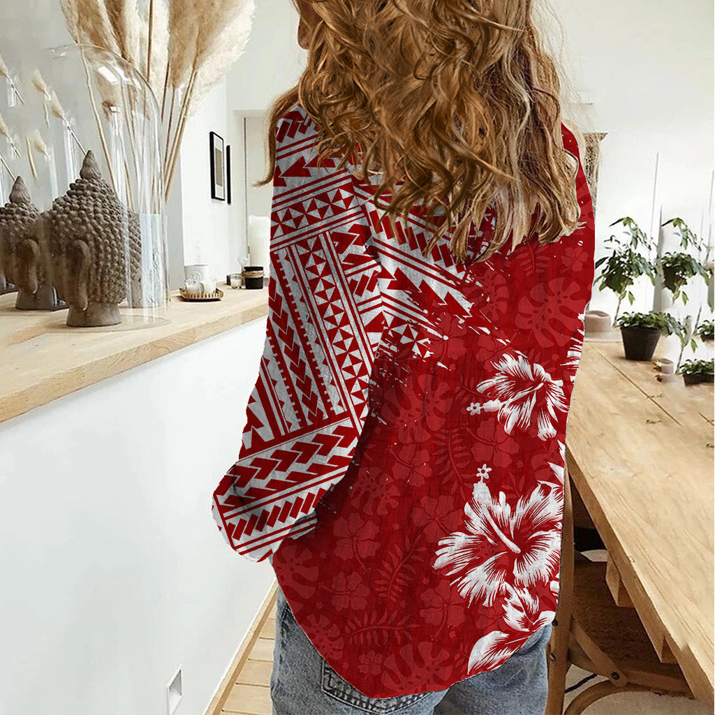 Hawaii Summer Women Casual Shirt Mix Polynesian Red