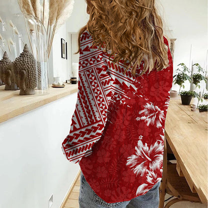 Hawaii Summer Women Casual Shirt Mix Polynesian Red