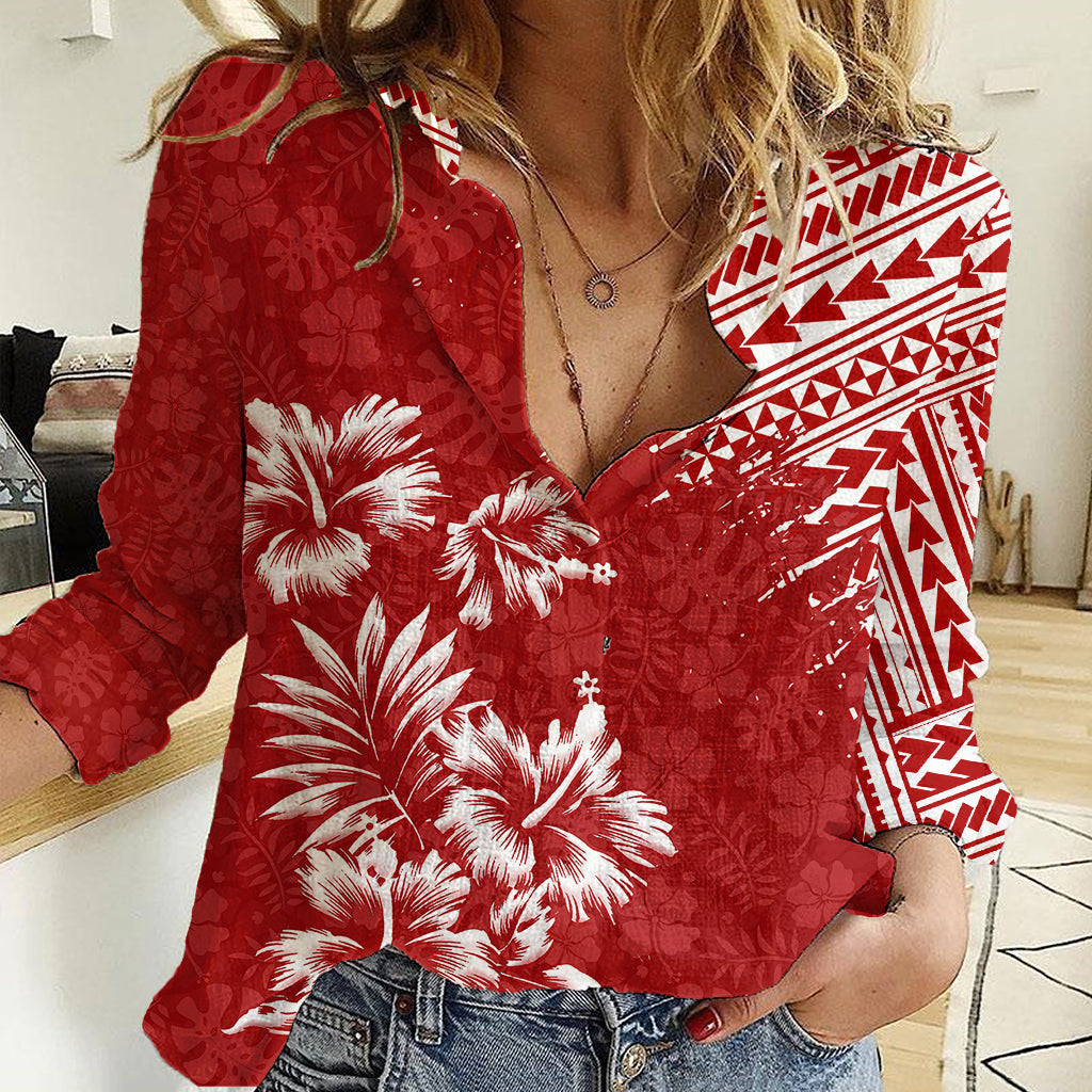 Hawaii Summer Women Casual Shirt Mix Polynesian Red