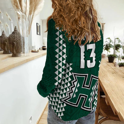 Custom Text and Number Hawaii Football Women Casual Shirt Kakau Warrior Be Stronger