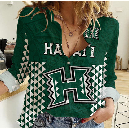 Custom Text and Number Hawaii Football Women Casual Shirt Kakau Warrior Be Stronger