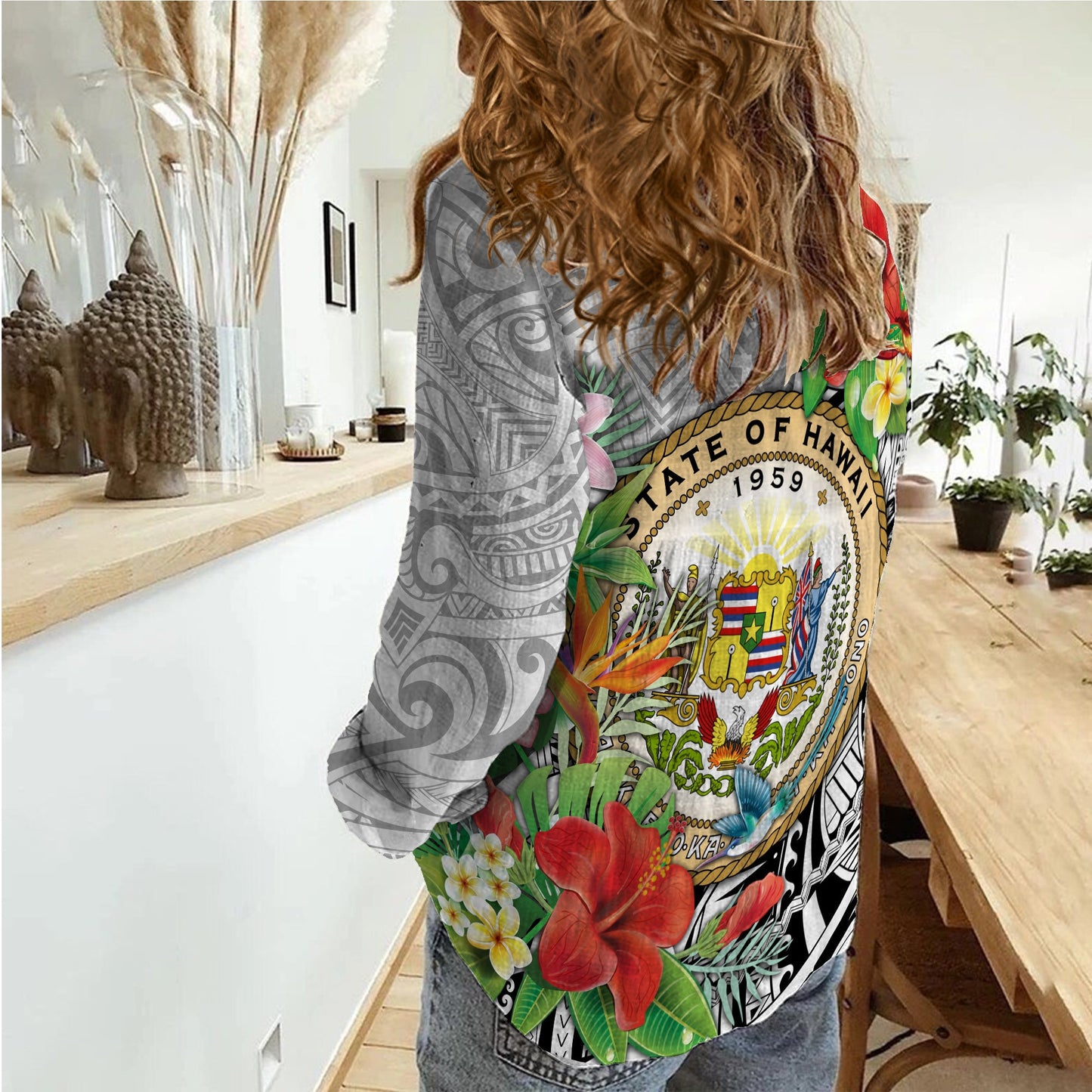 Hawaii Hibiscus Kanaka Polynesia Women Casual Shirt