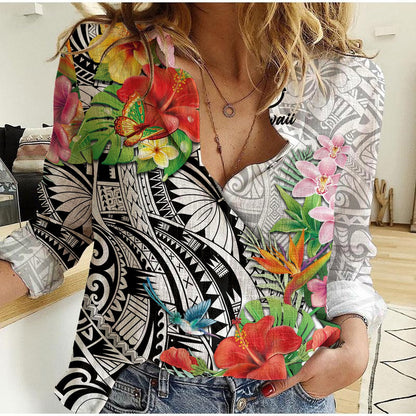 Hawaii Hibiscus Kanaka Polynesia Women Casual Shirt