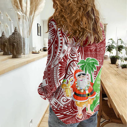 Hawaii Christmas Mele Kalikimaka Women Casual Shirt Santa Claus