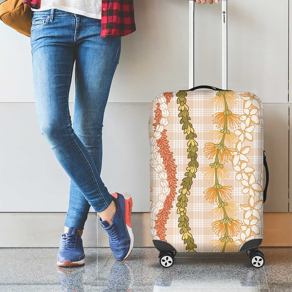 Hawaiian Ohia Lehua Lei Luggage Cover Plaid Palaka Ahiehie Pattern