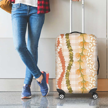 Hawaiian Ohia Lehua Lei Luggage Cover Plaid Palaka Ahiehie Pattern