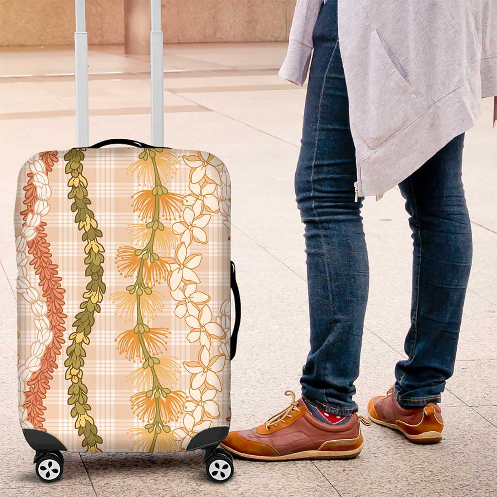 Hawaiian Ohia Lehua Lei Luggage Cover Plaid Palaka Ahiehie Pattern