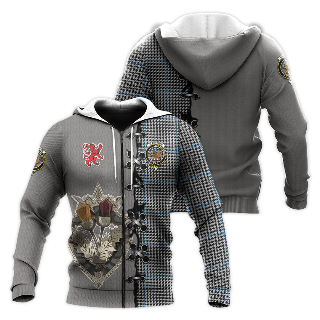 Printivon Gladstone Tartan Hoodie Lion Rampant And Celtic Thistle Style
