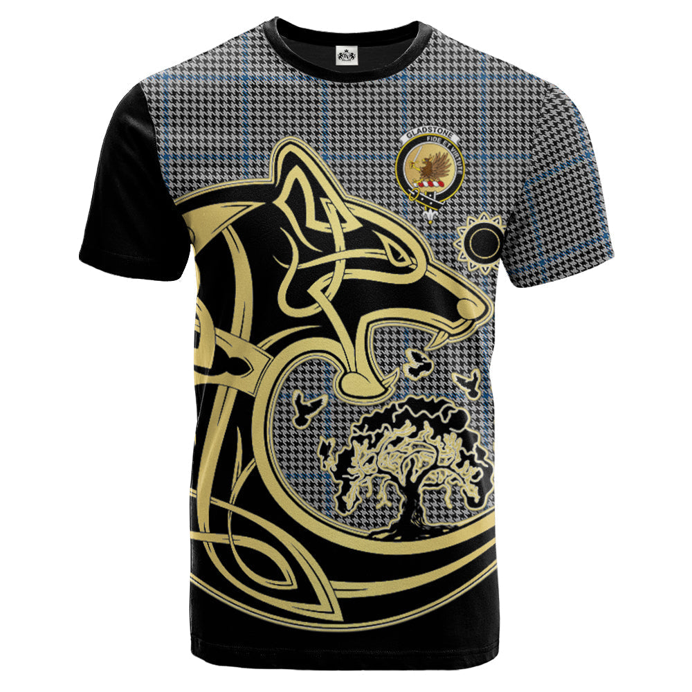 Printivon Gladstone Crest Celtic Wolf Tartan T Shirt Custom Your Text