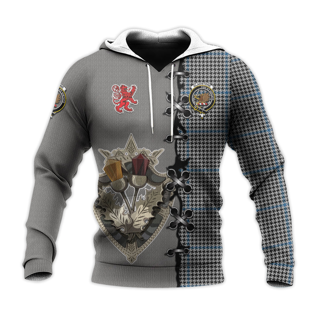 Printivon Gladstone Tartan Hoodie Lion Rampant And Celtic Thistle Style