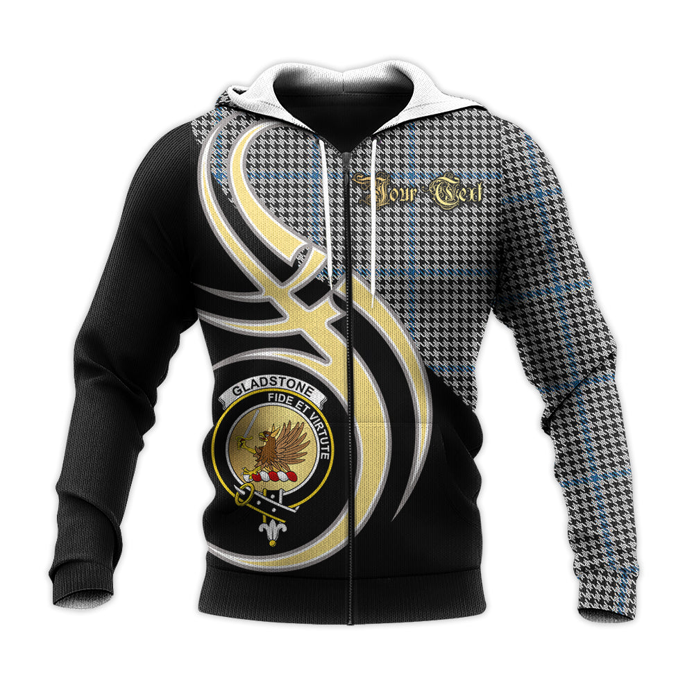 Printivon Gladstone Clan Believe In Me Crest Tartan Knitted Hoodie Custom Your Text