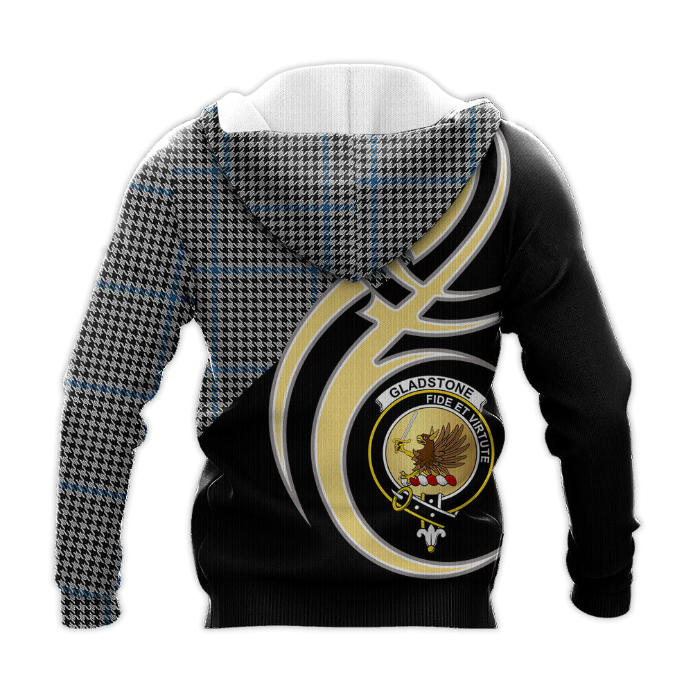 Printivon Gladstone Clan Believe In Me Crest Tartan Knitted Hoodie Custom Your Text