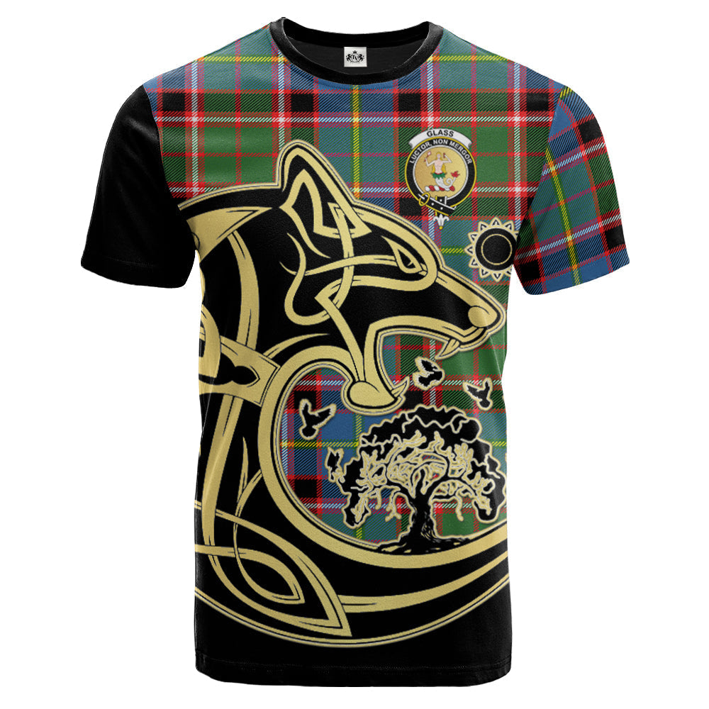Printivon Glass Crest Celtic Wolf Tartan T Shirt Custom Your Text