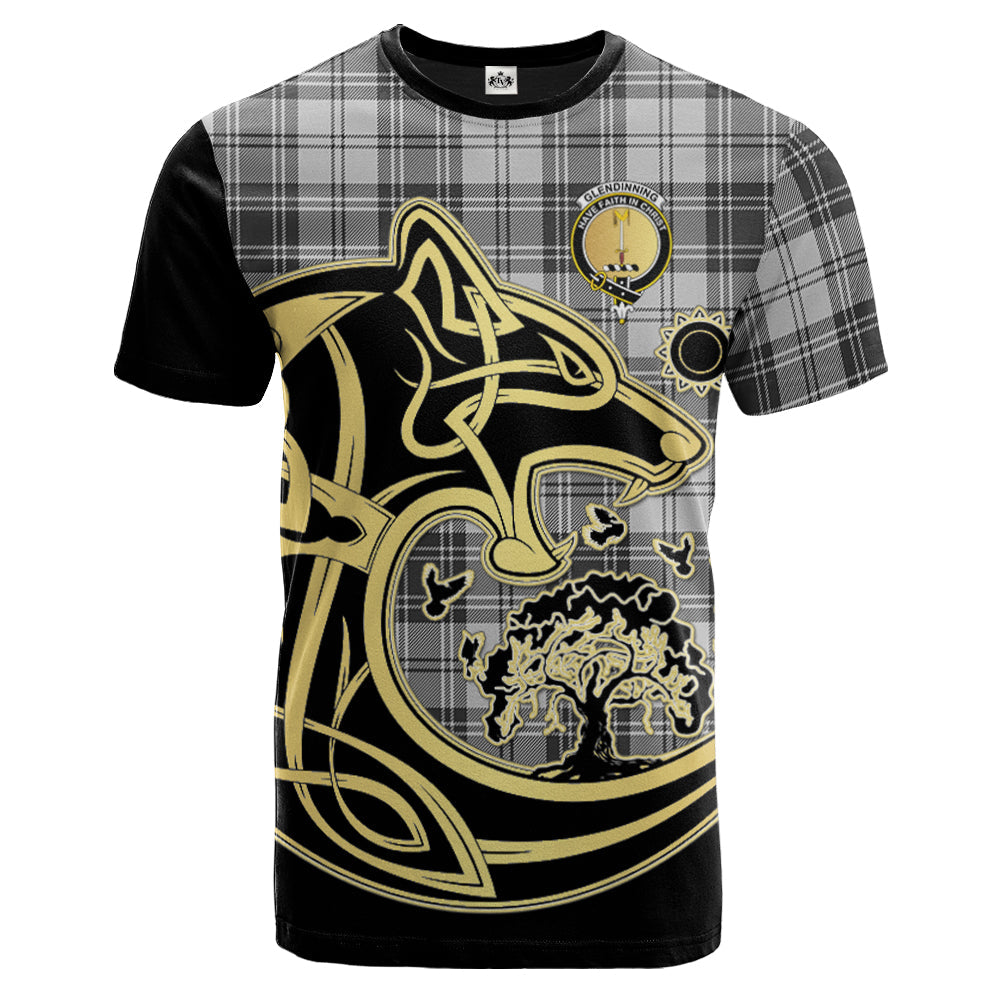 Printivon Glendinning Crest Celtic Wolf Tartan T Shirt Custom Your Text