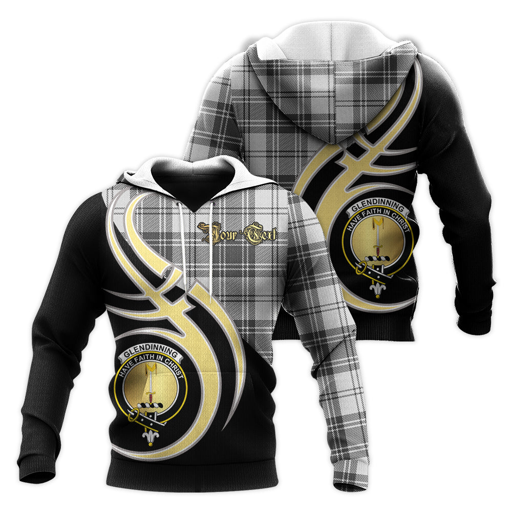 Printivon Glendinning Clan Believe In Me Crest Tartan Knitted Hoodie Custom Your Text