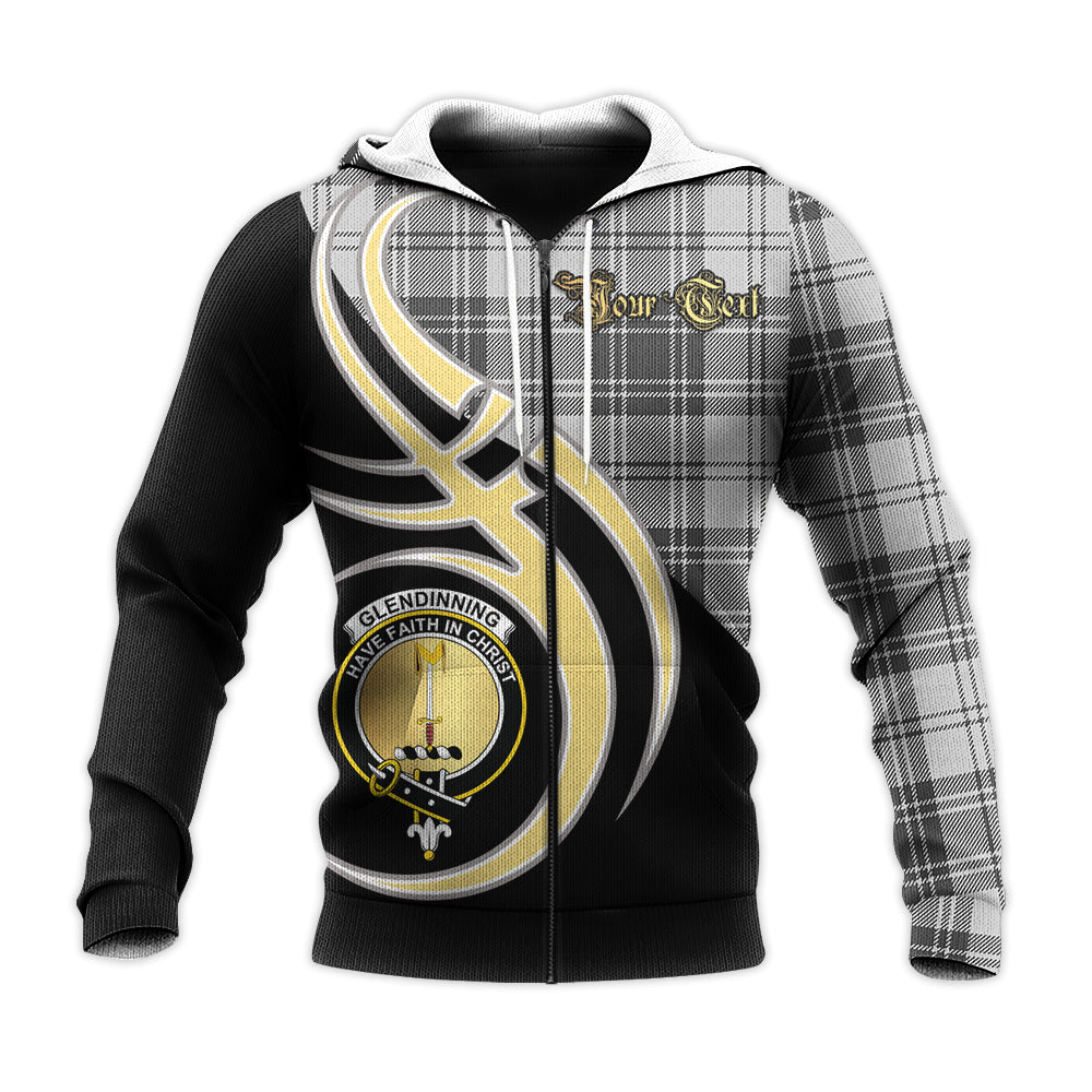 Printivon Glendinning Clan Believe In Me Crest Tartan Knitted Hoodie Custom Your Text