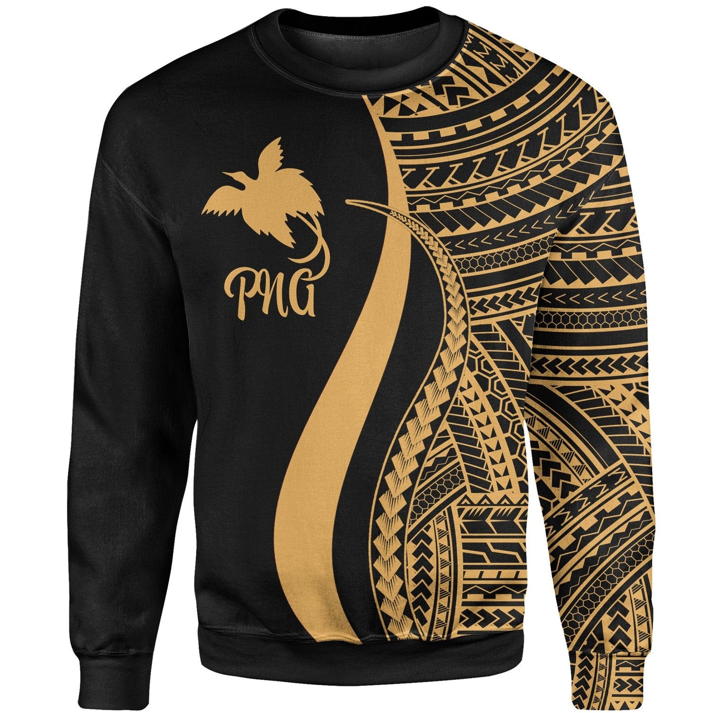 Papua New Guinea Sweatshirt Gold Polynesian Tentacle Tribal Pattern