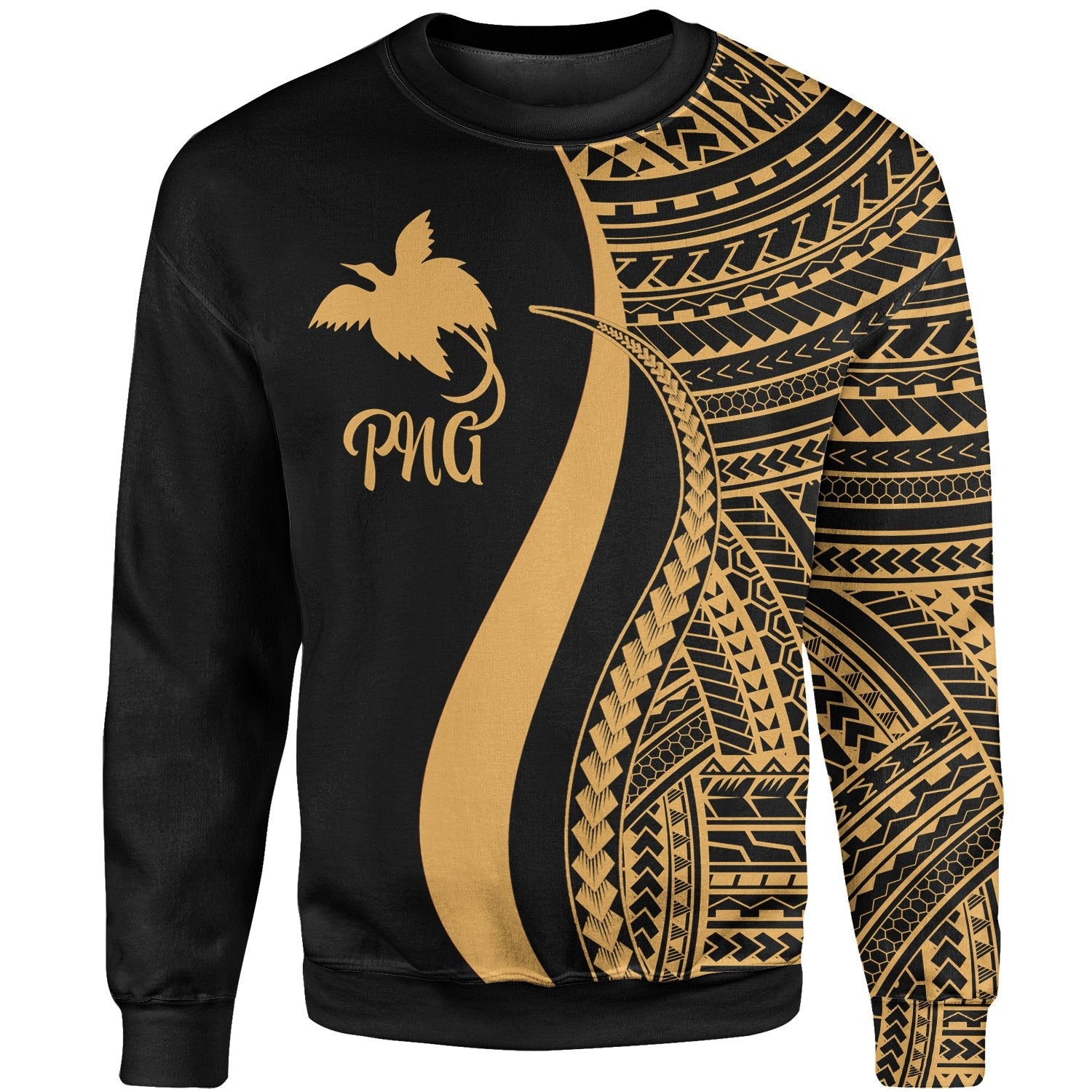 Papua New Guinea Sweatshirt Gold Polynesian Tentacle Tribal Pattern