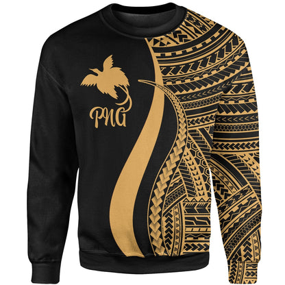 Papua New Guinea Sweatshirt Gold Polynesian Tentacle Tribal Pattern