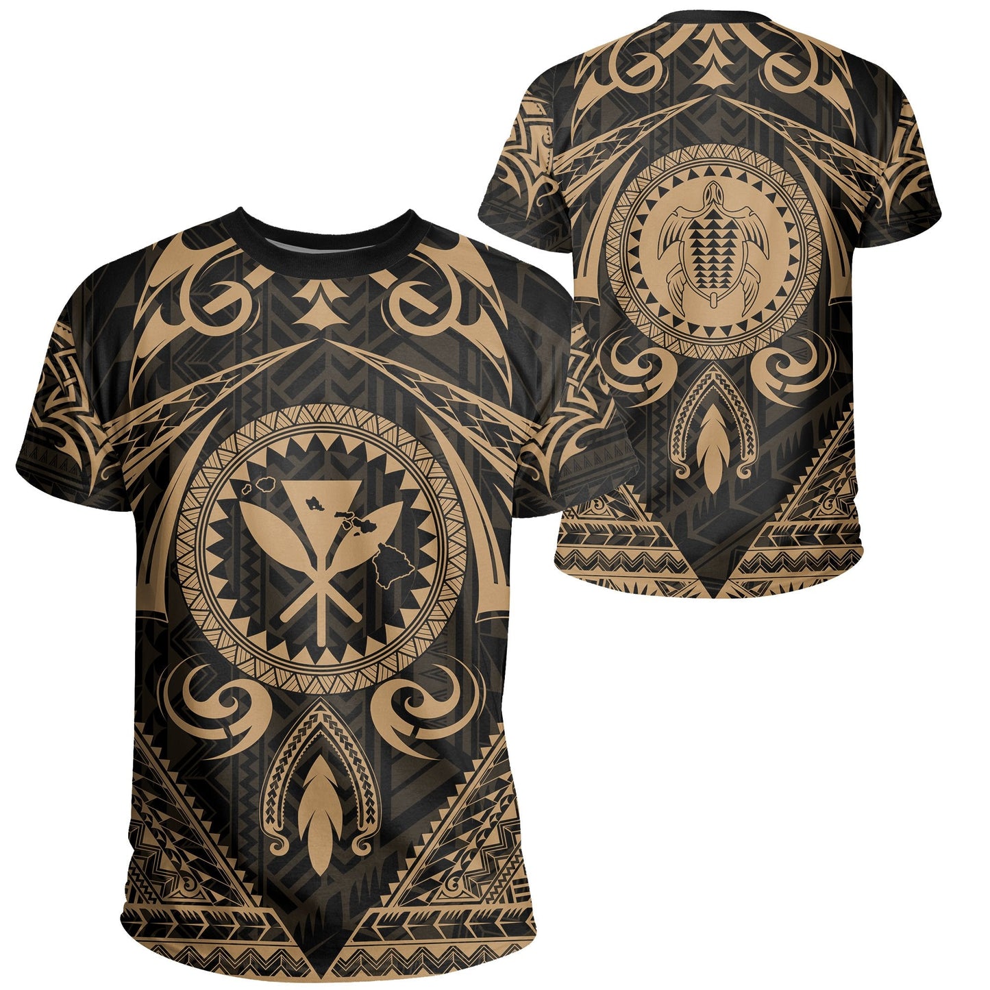 Hawaii Map Kanaka Turtle Polynesian T-shirt Circle Style Gold