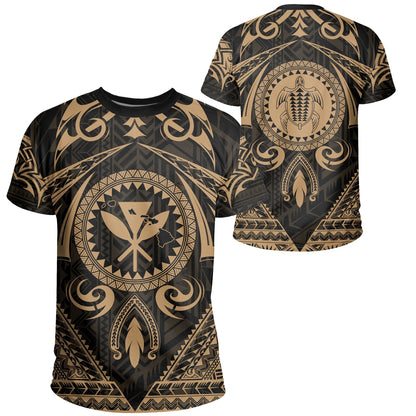 Hawaii Map Kanaka Turtle Polynesian T-shirt Circle Style Gold