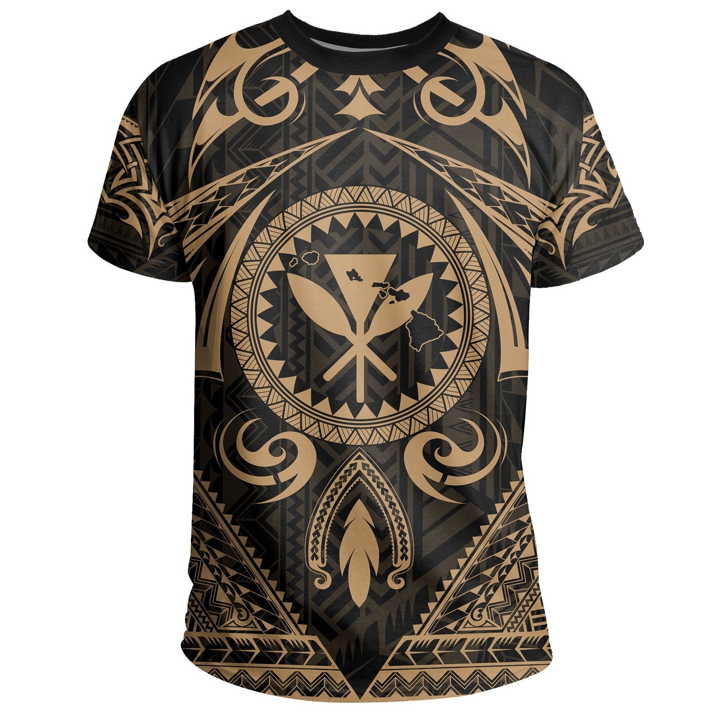 Hawaii Map Kanaka Turtle Polynesian T-shirt Circle Style Gold