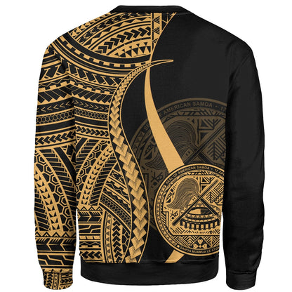 American Samoa Custom Personalised Sweatshirt Gold Polynesian Tentacle Tribal Pattern