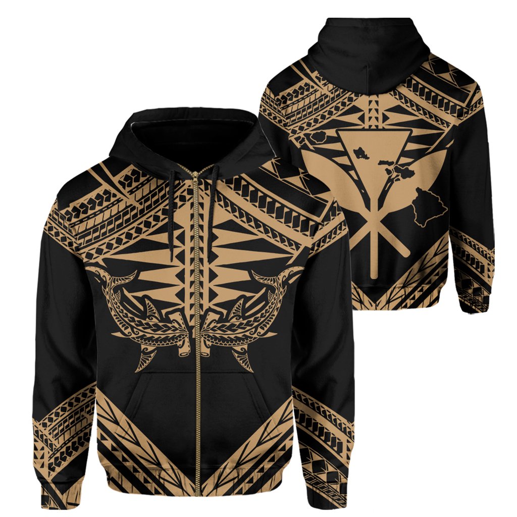 Hawaii Shark Polynesian Kanaka Gold Hoodie Zip-up Candy Style AH
