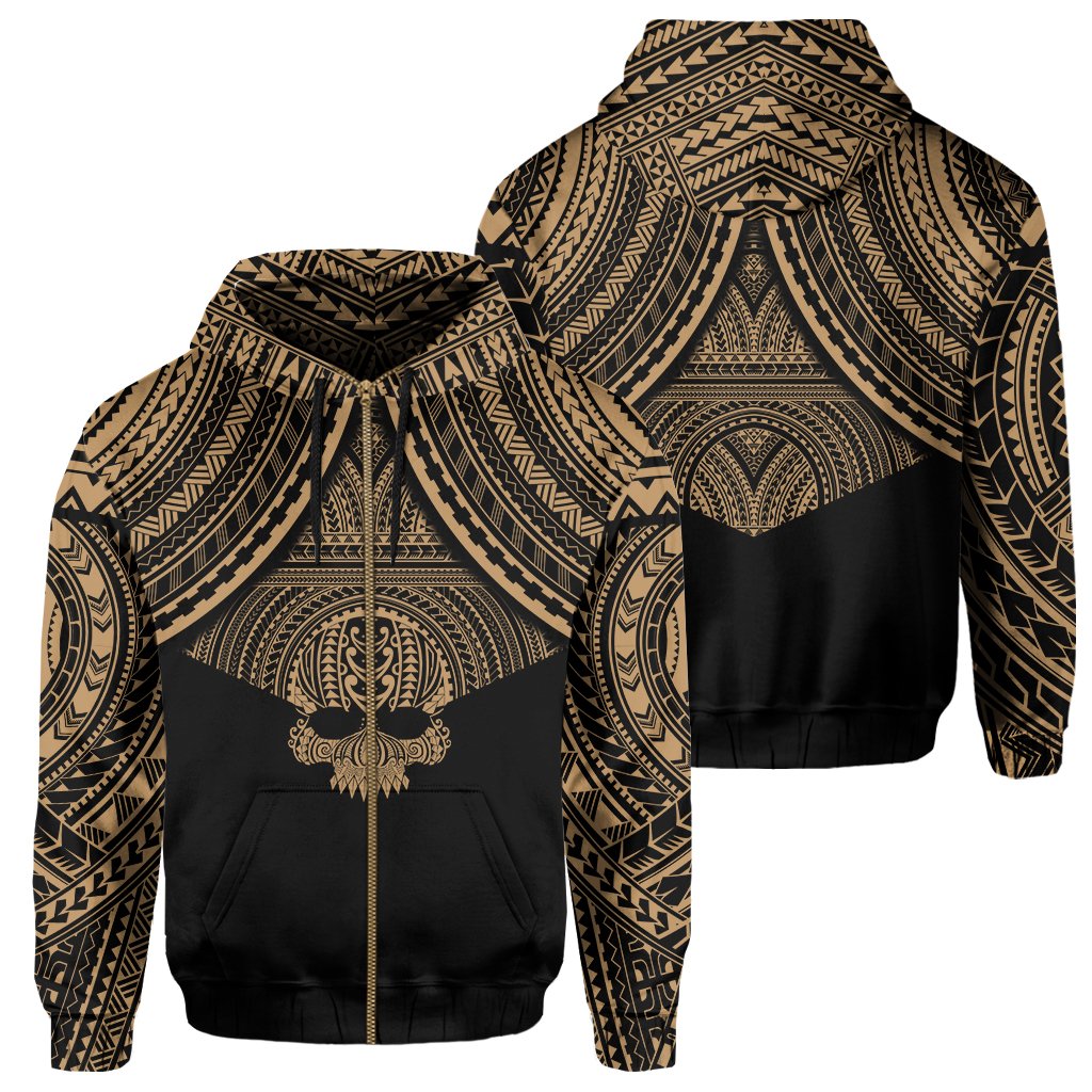 Polynesian Skull Hawaii Zip Hoodie Gold Circle Style