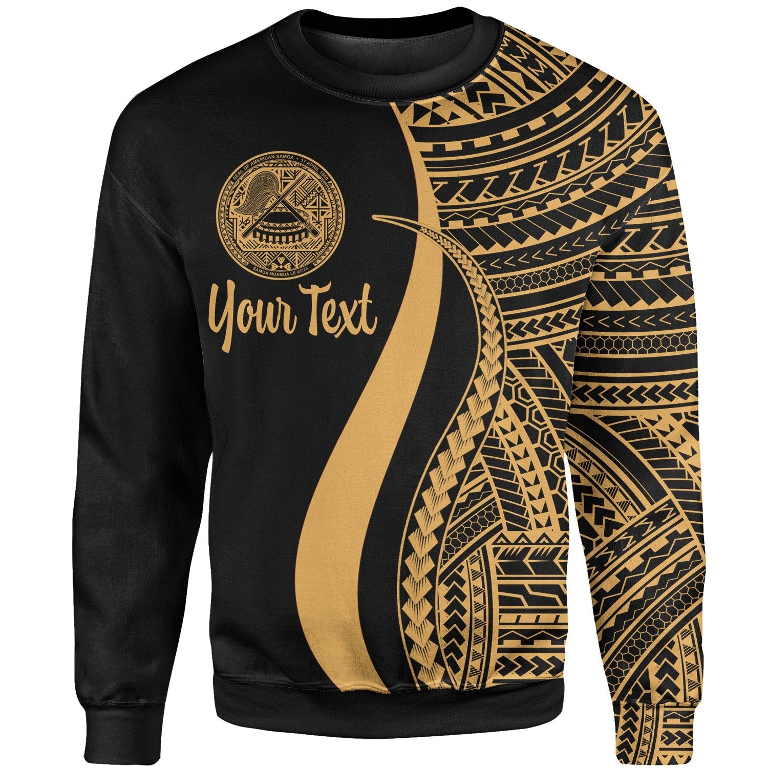 American Samoa Custom Personalised Sweatshirt Gold Polynesian Tentacle Tribal Pattern