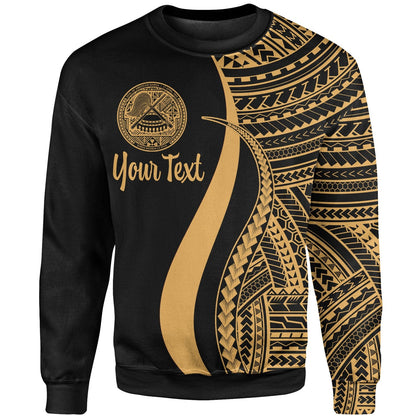 American Samoa Custom Personalised Sweatshirt Gold Polynesian Tentacle Tribal Pattern