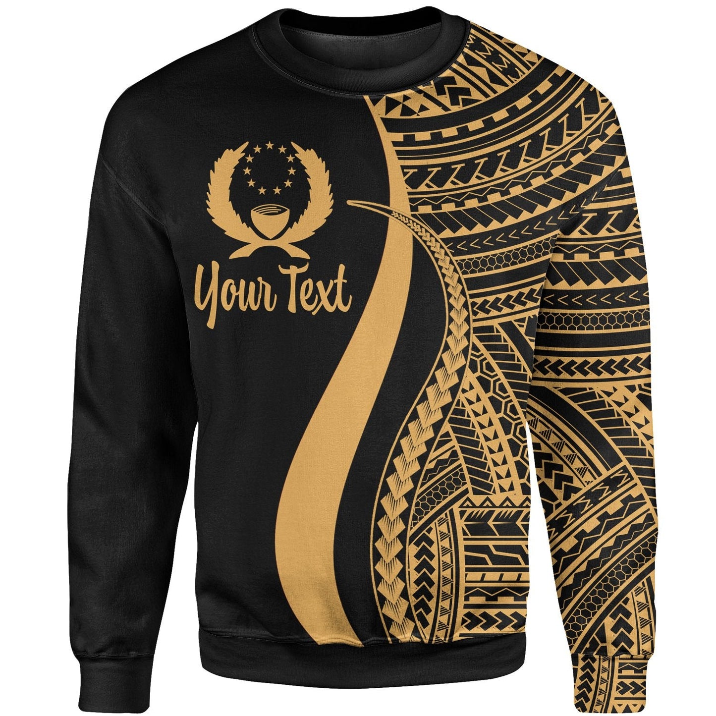 Pohnpei Custom Personalised Sweatshirt Gold Polynesian Tentacle Tribal Pattern