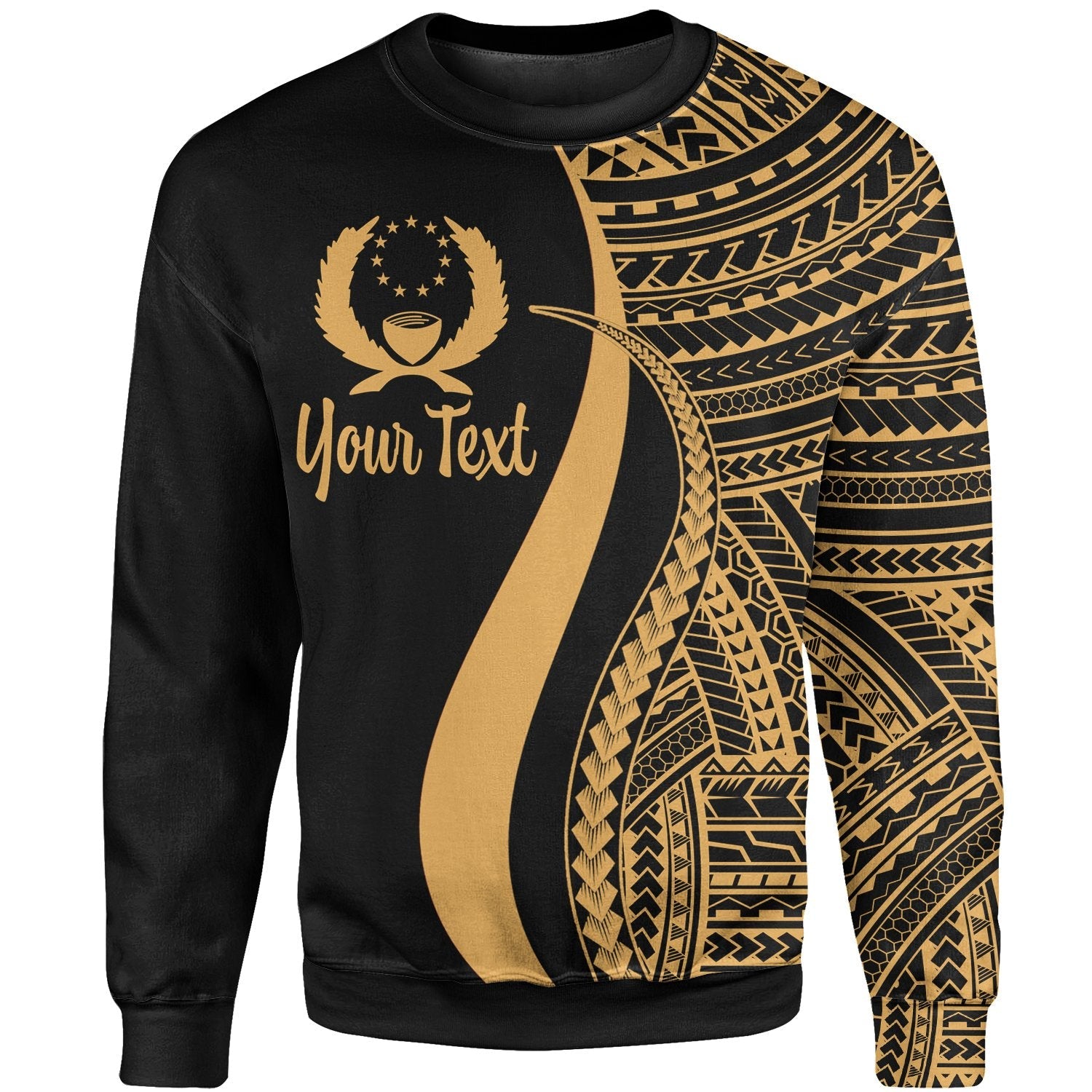 Pohnpei Custom Personalised Sweatshirt Gold Polynesian Tentacle Tribal Pattern