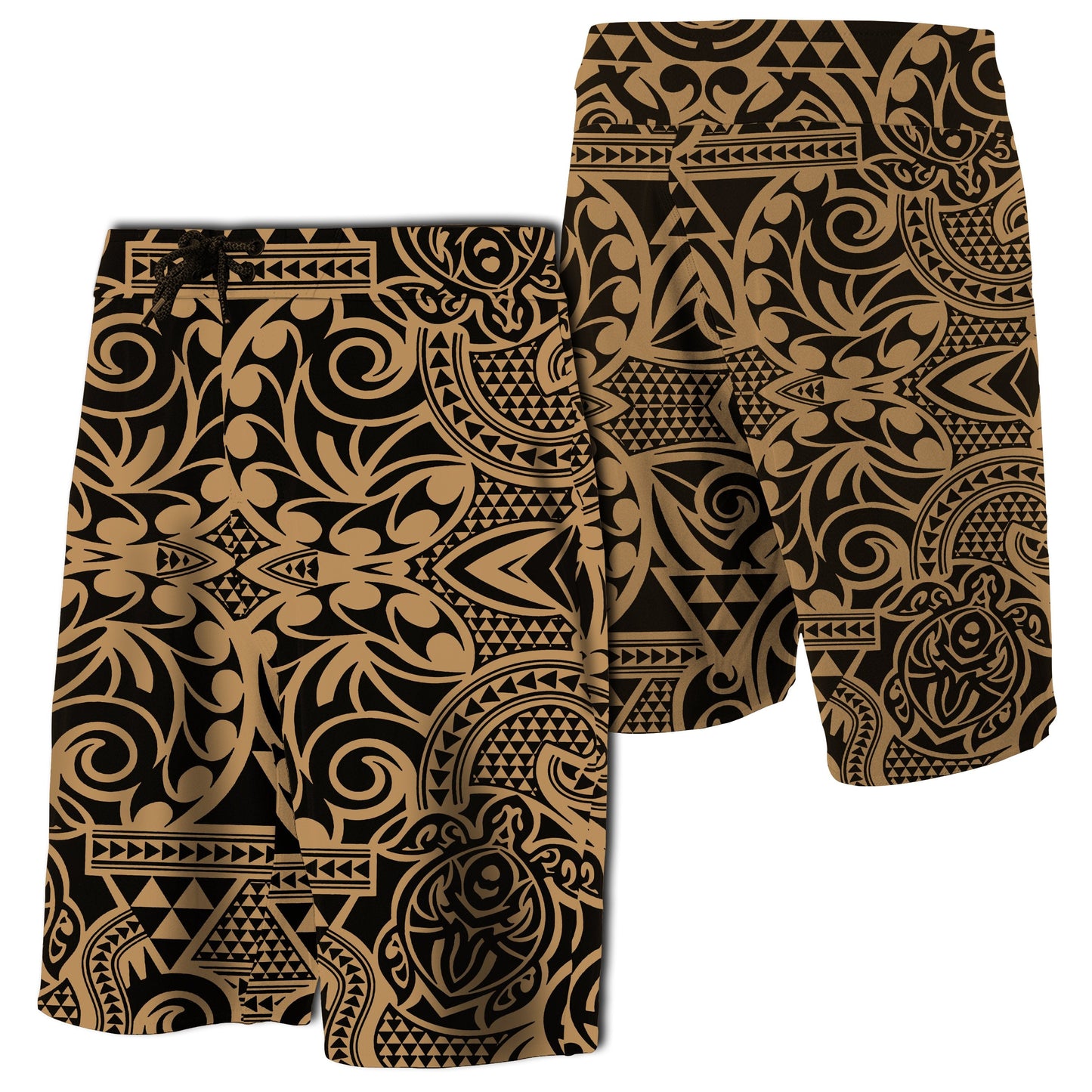Hawaii Polynesian Tribal Turtle Board Shorts Gold