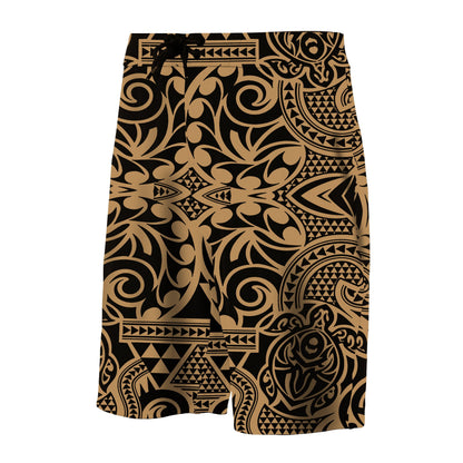 Hawaii Polynesian Tribal Turtle Board Shorts Gold