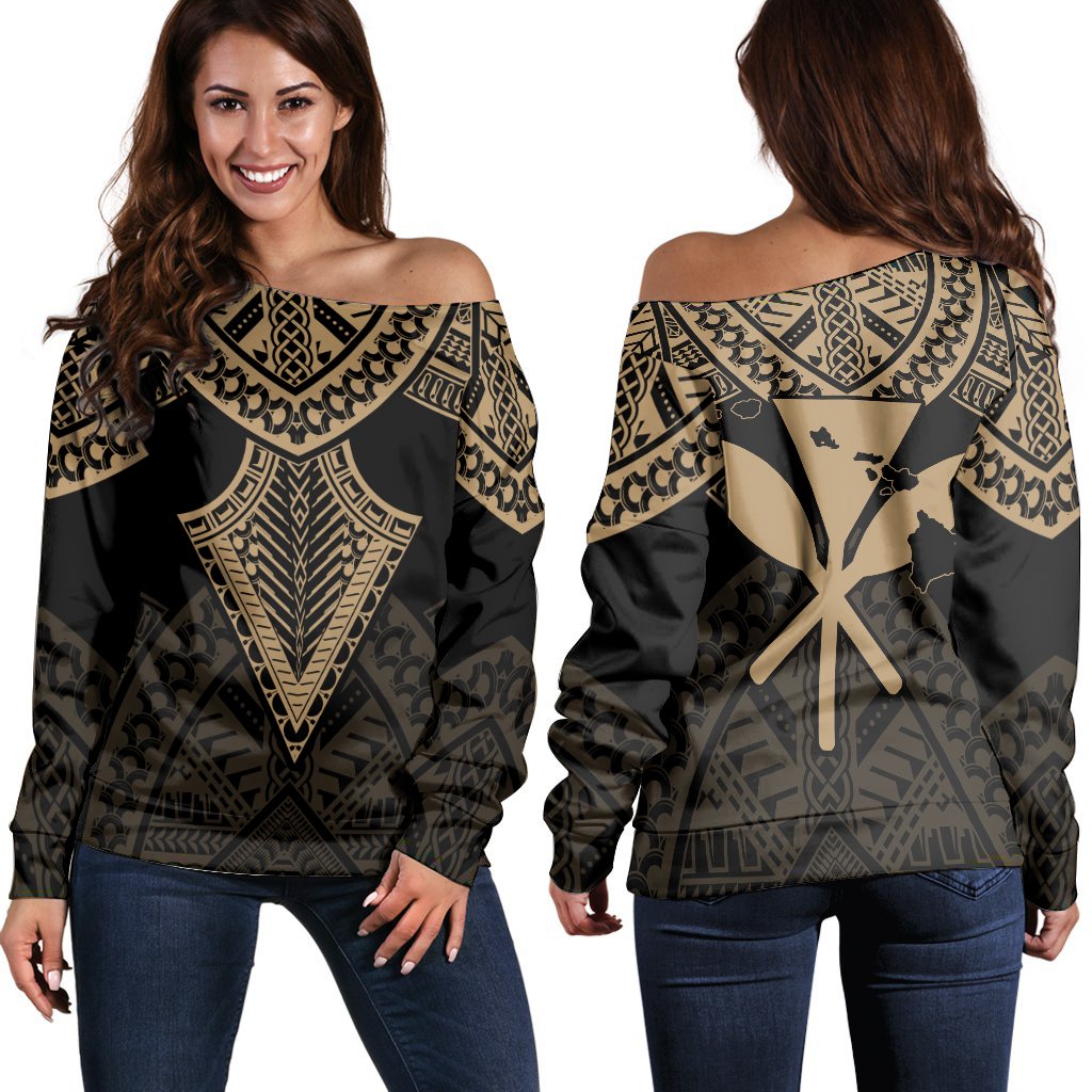 Hawaii Polynesian Limited Women's Off Shoulder Sweater Tab Style Gold AH