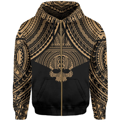 Polynesian Skull Hawaii Zip Hoodie Gold Circle Style