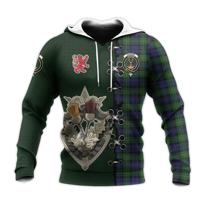 Printivon Gordon Tartan Hoodie Lion Rampant And Celtic Thistle Style