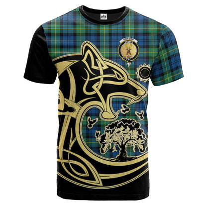 Printivon Gordon Ancient Crest Celtic Wolf Tartan T Shirt Custom Your Text