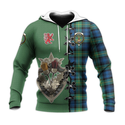 Printivon Gordon Ancient Tartan Hoodie Lion Rampant And Celtic Thistle Style