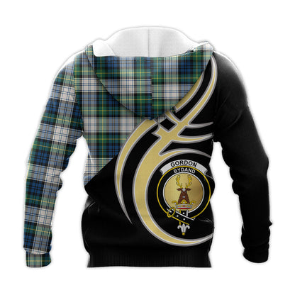 Printivon Gordon Dress Ancient Clan Believe In Me Crest Tartan Knitted Hoodie Custom Your Text